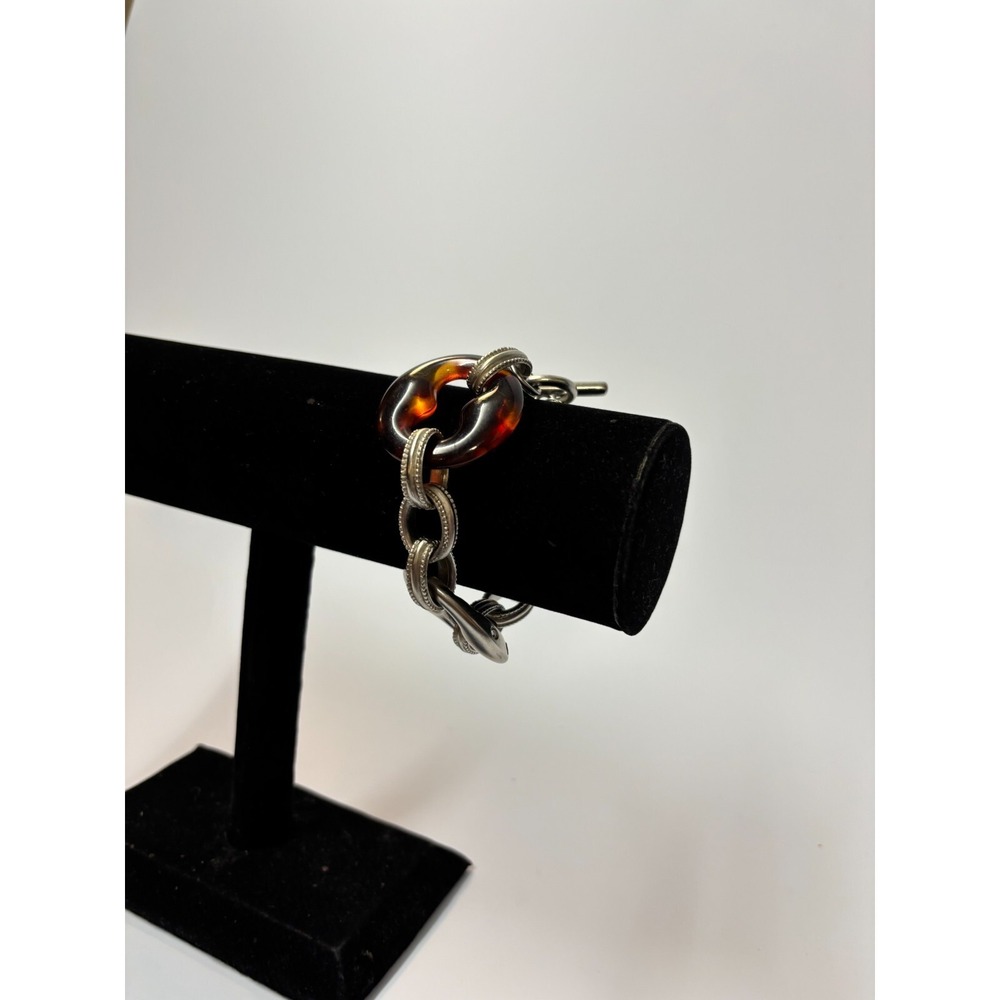 Bracelet  Chicos Chunky Fashion Brown Resin and Silver Tone Signed